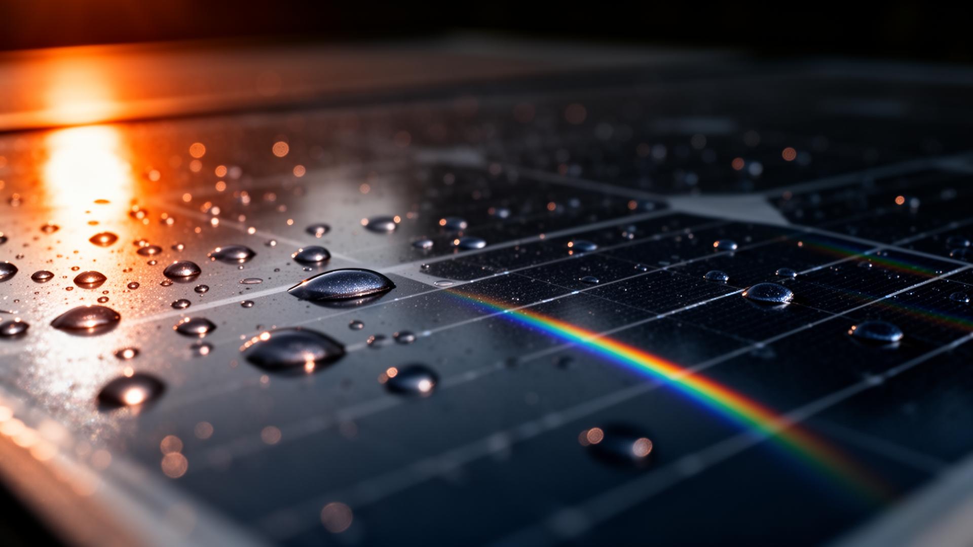 Water droplets on clean solar panel